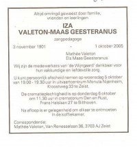 Overlijdensbericht Iza Cornelia Maria (Iza) Valeton-MG (2005)